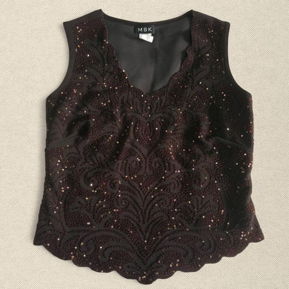 BNWT Beaded Sleeveless Blouse Brown Fairy Formal Vtg sz S MSK